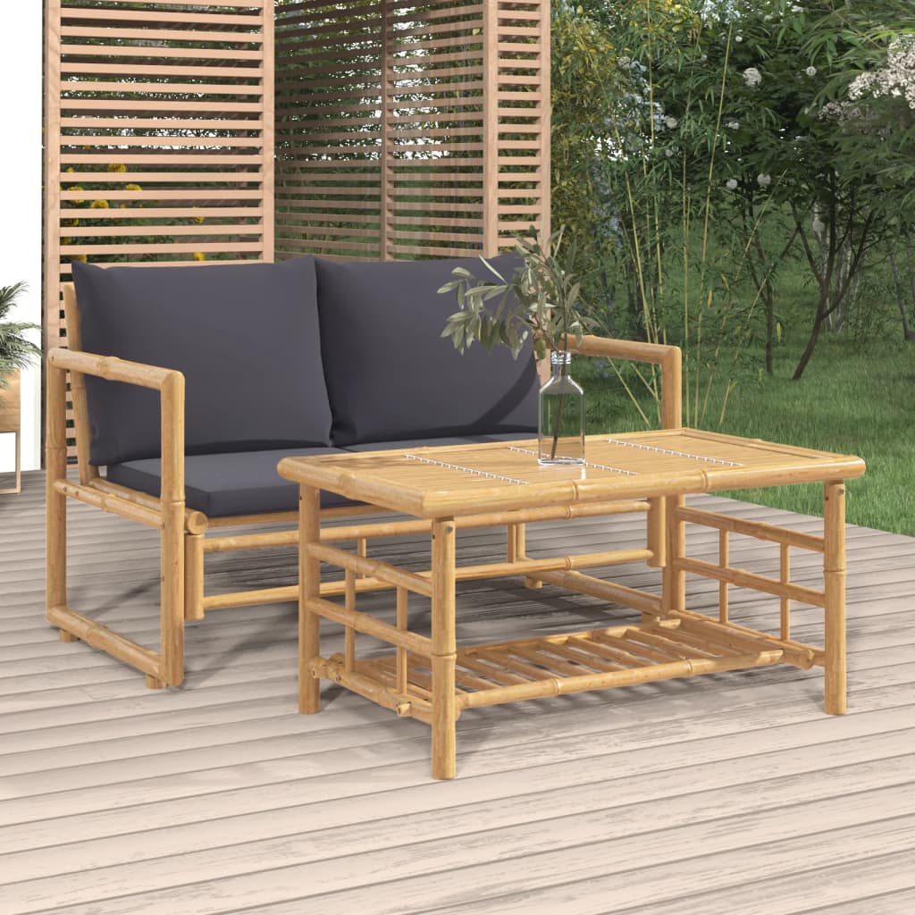 foto del prodotto set salotto da giardino 2pz con cuscini grigio scuro bamb vidaxl