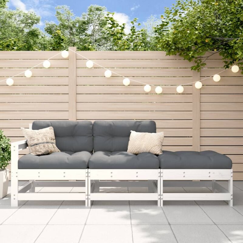 foto del prodotto set salotto da giardino 3 pz bianco in legno massello di pino vidaxl