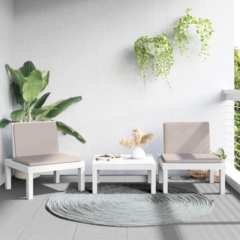 foto del prodotto set salotto da giardino 3 pz con cuscini bianco in pp vidaxl