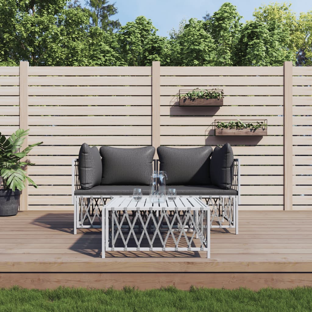 foto del prodotto set salotto da giardino 3 pz con cuscini in acciaio bianco vidaxl