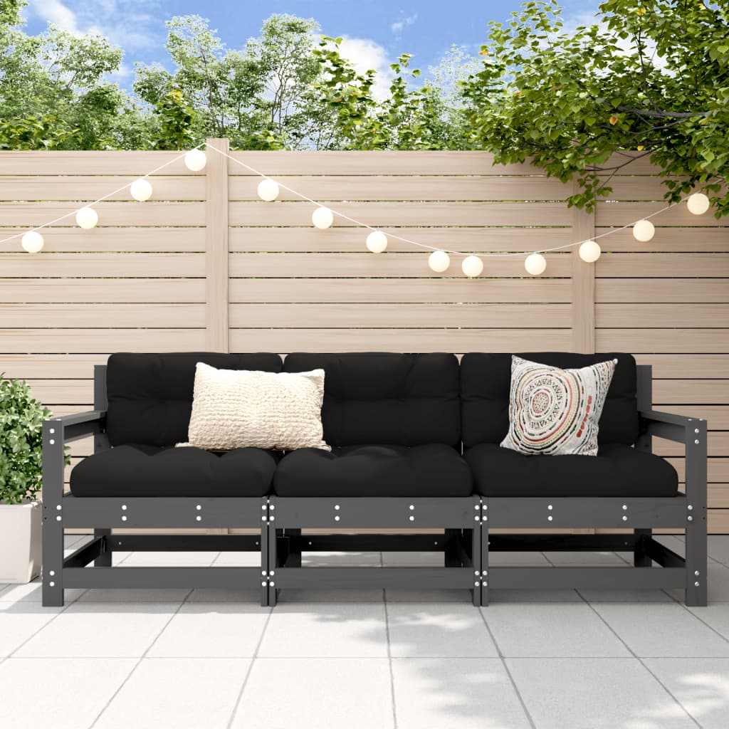 foto del prodotto set salotto da giardino 3 pz grigio in legno massello di pinocod mxl 84841