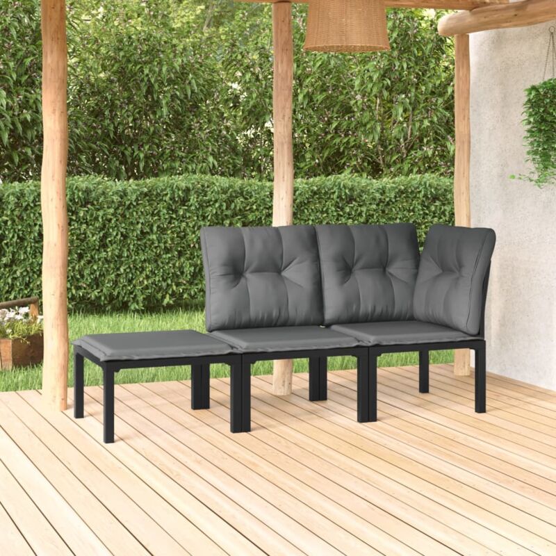 foto del prodotto set salotto da giardino 3 pz nero e grigio in polyrattan