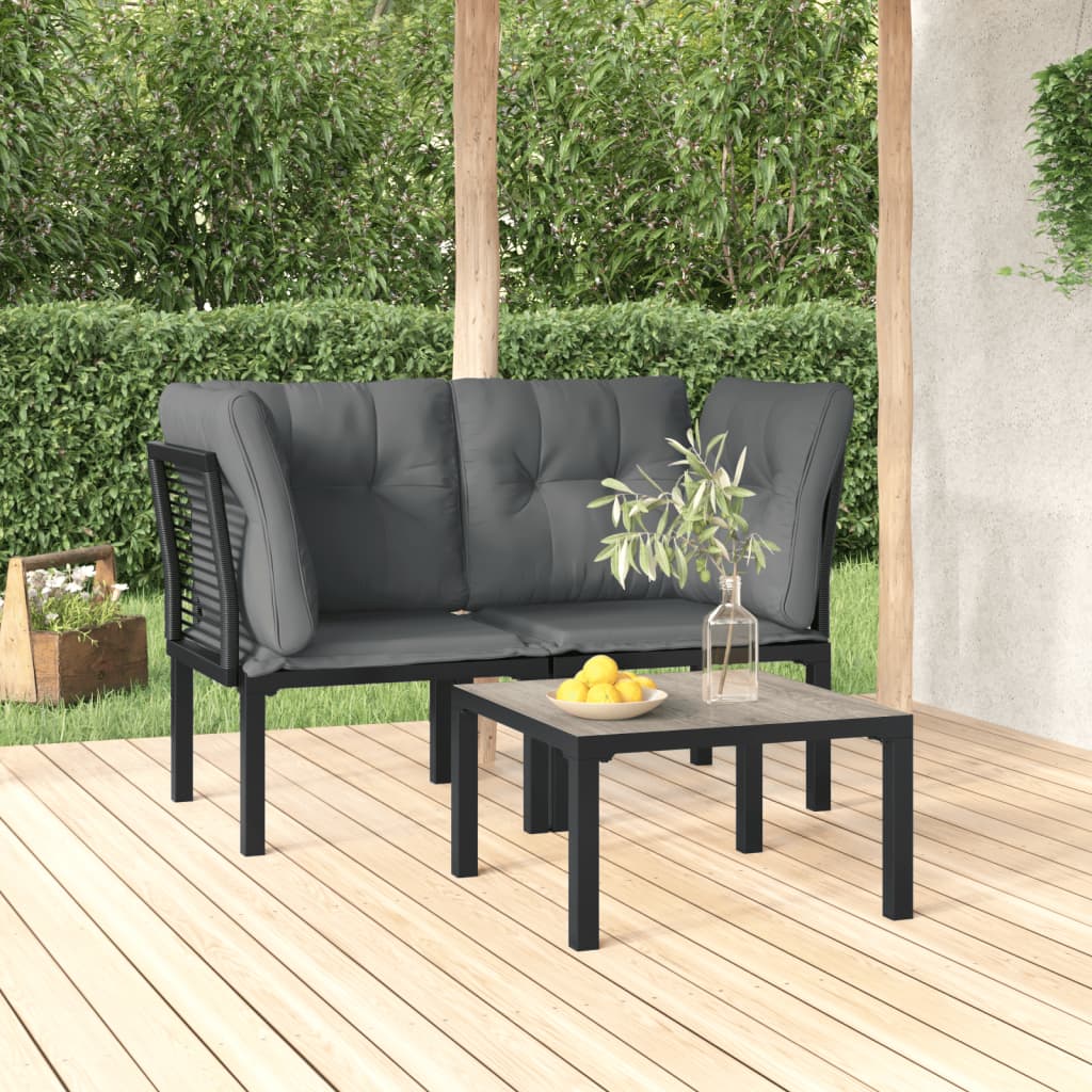 foto del prodotto set salotto da giardino 3 pz nero e grigio in polyrattan