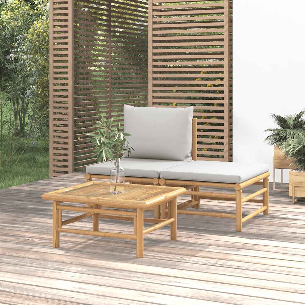foto del prodotto set salotto da giardino 3pz con cuscini grigio chiaro bamb cod mxl 119605