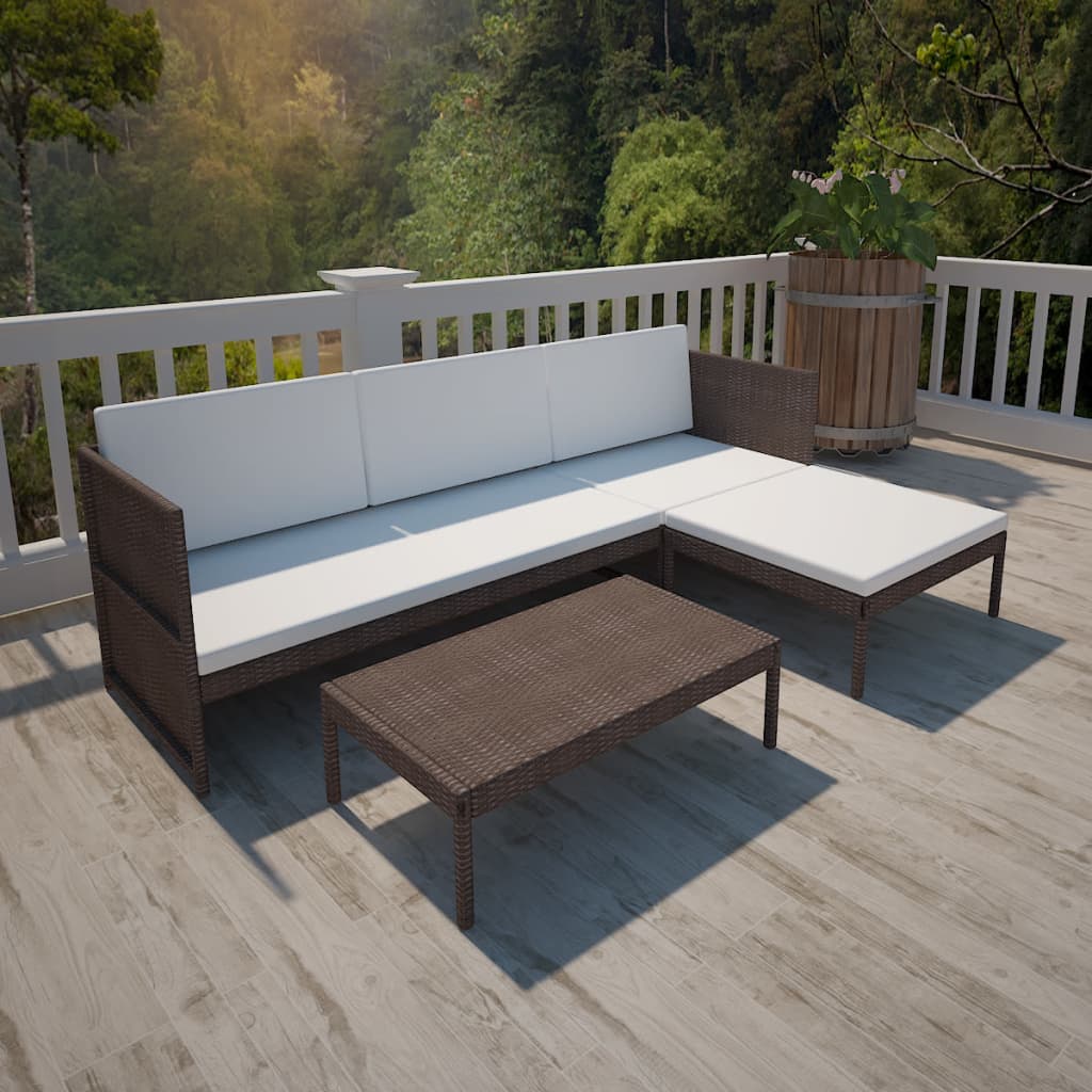 foto del prodotto set salotto da giardino 3pz con cuscini in polyrattan marronecod mxl 111092