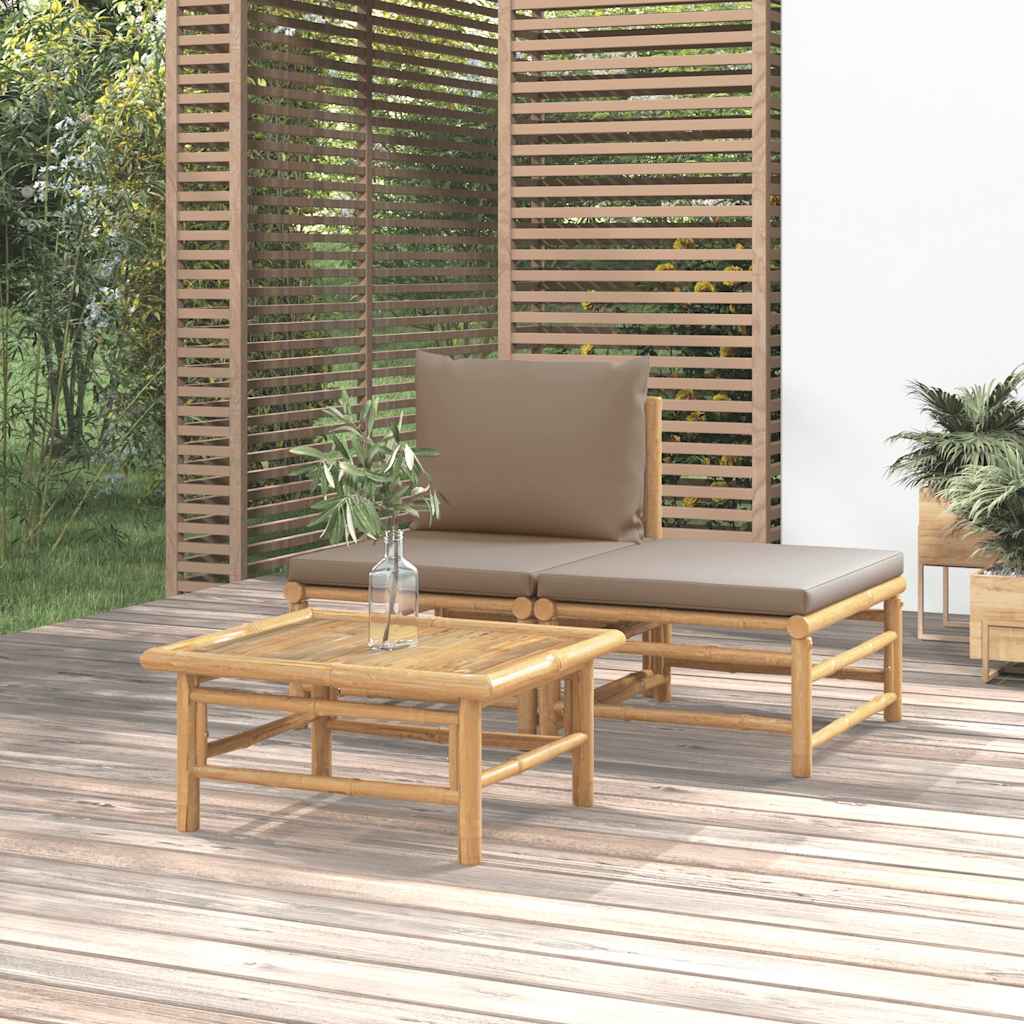 foto del prodotto set salotto da giardino 3pz con cuscini tortora bamb 
