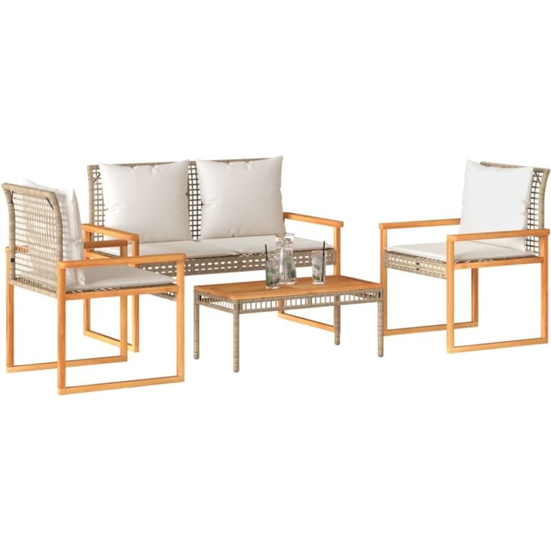 foto del prodotto set salotto da giardino 4 pz con cuscini beige misto polyrattan vidaxl