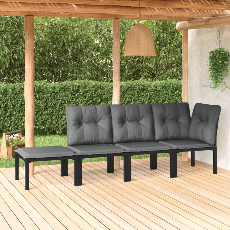 foto del prodotto set salotto da giardino 4 pz nero e grigio in polyrattan