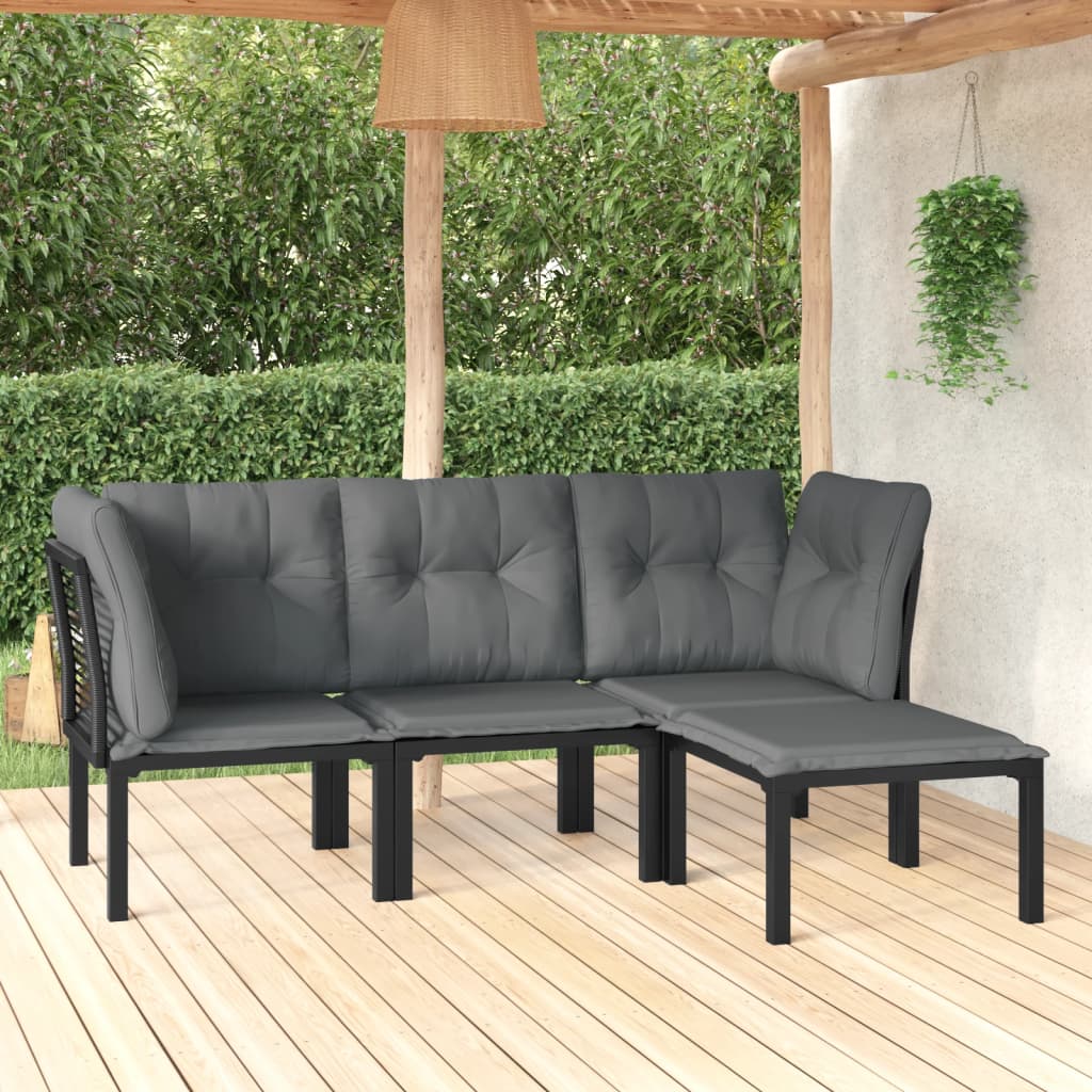 foto del prodotto set salotto da giardino 4 pz nero e grigio in polyrattan