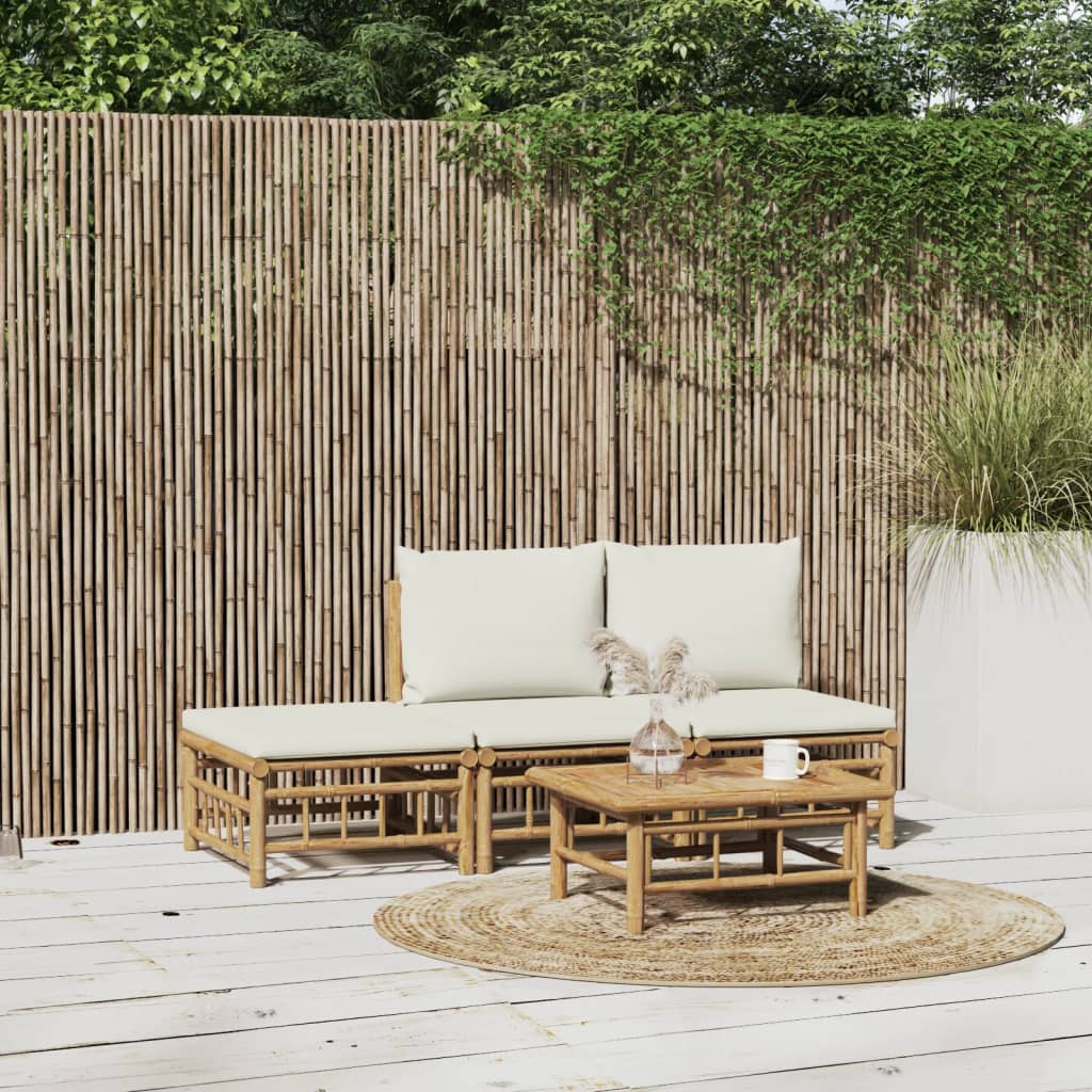 foto del prodotto set salotto da giardino 4pz con cuscini bianco crema in bamb 