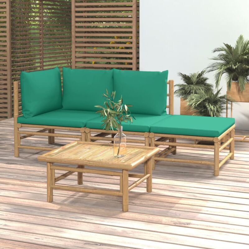 foto del prodotto set salotto da giardino 4pz con cuscini verdi bamb vidaxl
