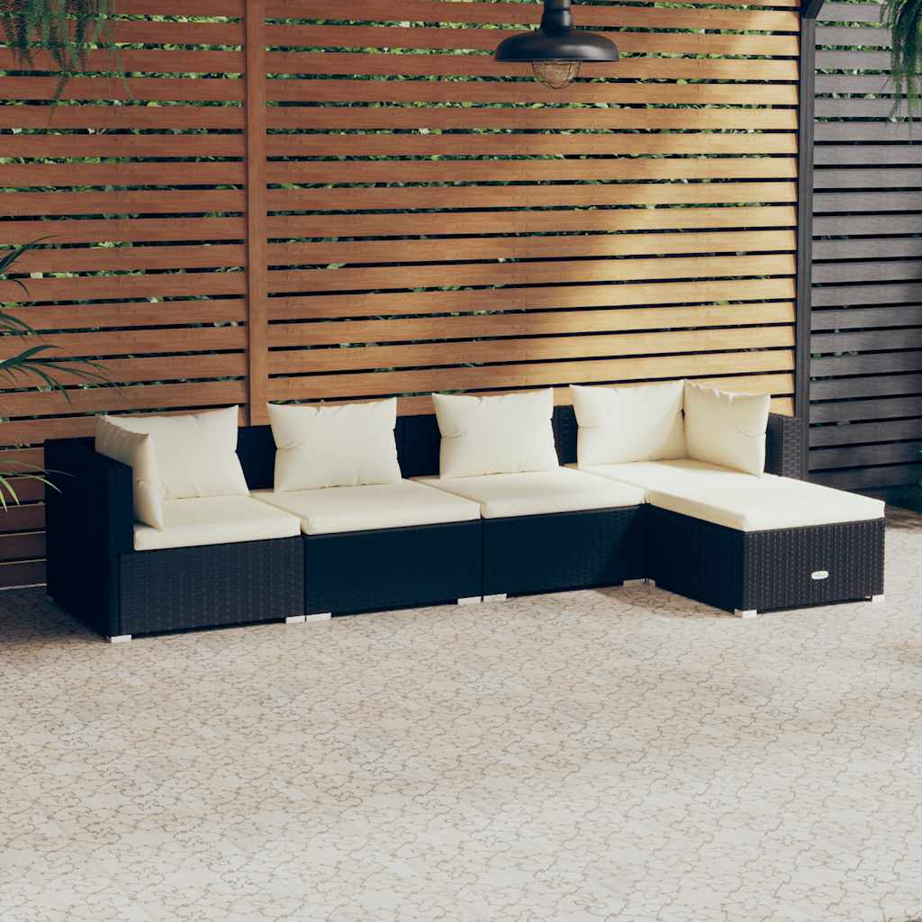 foto del prodotto set salotto da giardino 5 pz con cuscini in polyrattan nero cod mxl 35603