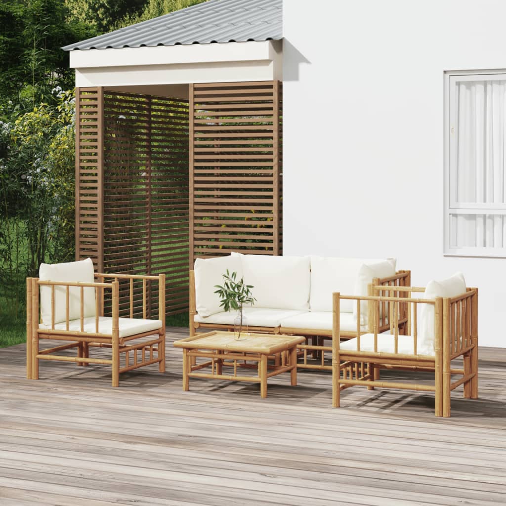foto del prodotto set salotto da giardino 5pz con cuscini bianco crema in bamb 