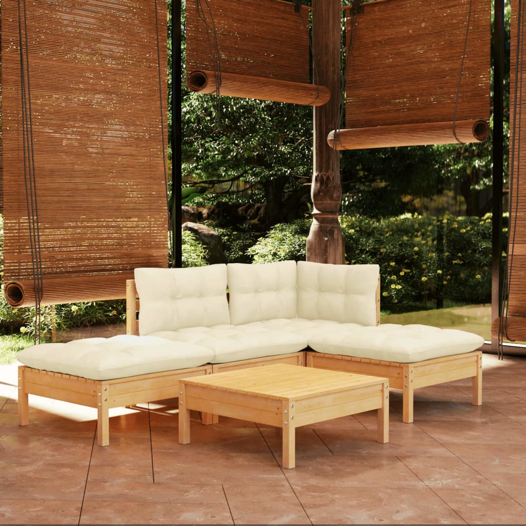 foto del prodotto set salotto da giardino 5pz con cuscini crema in legno di pino vidaxl