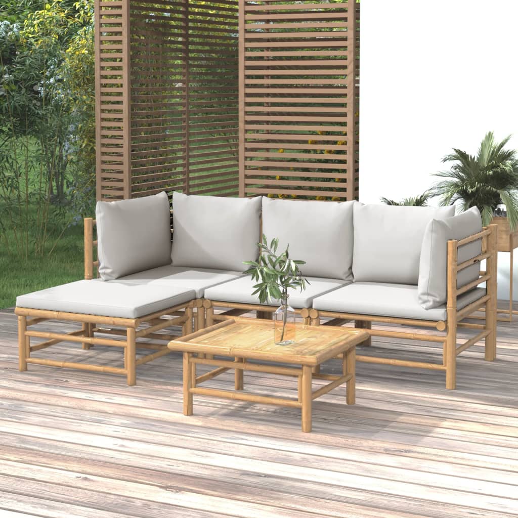 foto del prodotto set salotto da giardino 5pz con cuscini grigio chiaro bamb 