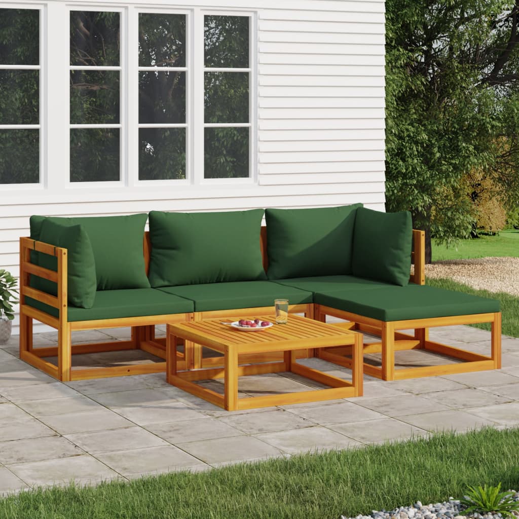 foto del prodotto set salotto da giardino 5pz con cuscini verdi legno massello