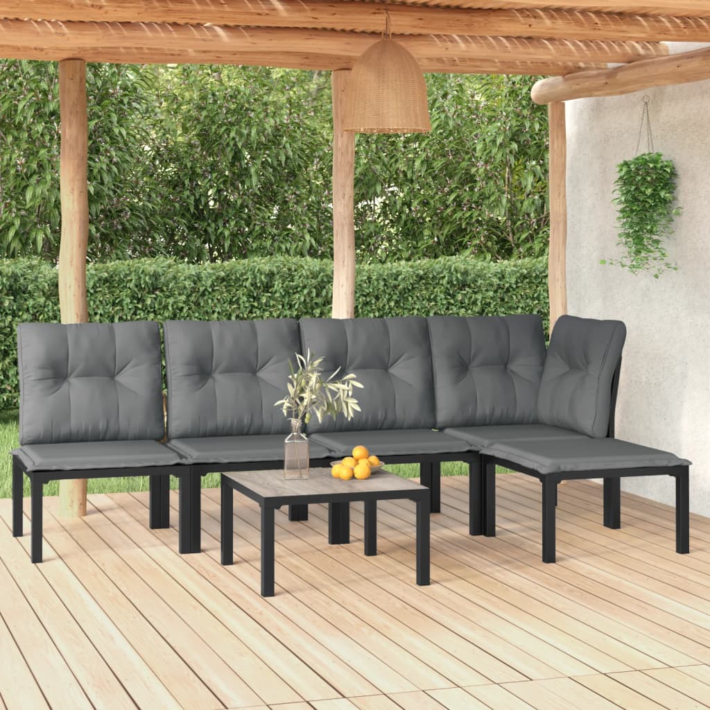 foto del prodotto set salotto da giardino 6 pz in polyrattan nero e grigiocod mxl 124640