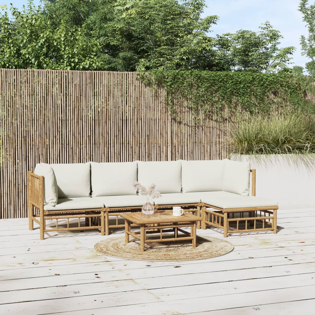 foto del prodotto set salotto da giardino 6pz con cuscini bianco crema in bamb cod mxl 124238
