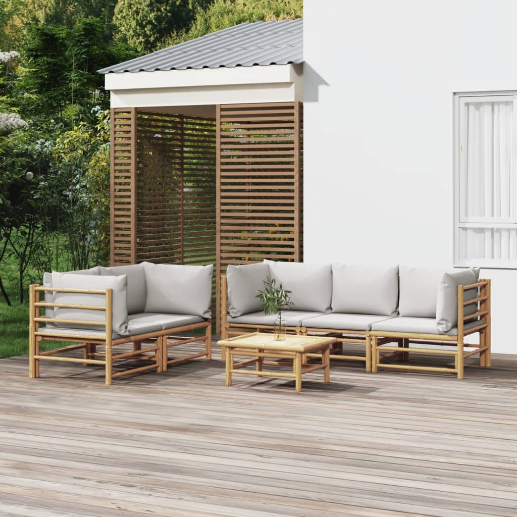 foto del prodotto set salotto da giardino 6pz con cuscini grigio chiaro bamb cod mxl 100265