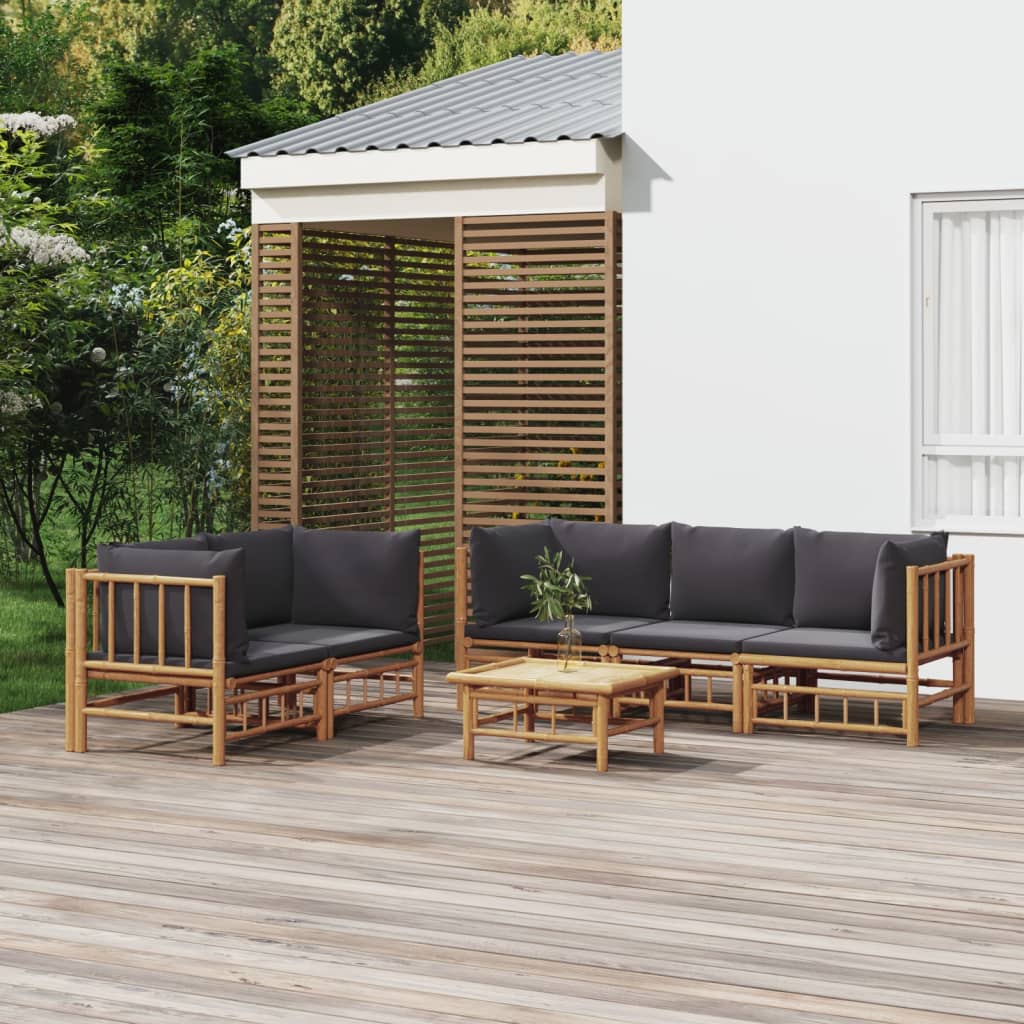 foto del prodotto set salotto da giardino 6pz con cuscini grigio scuro bamb cod mxl 100297