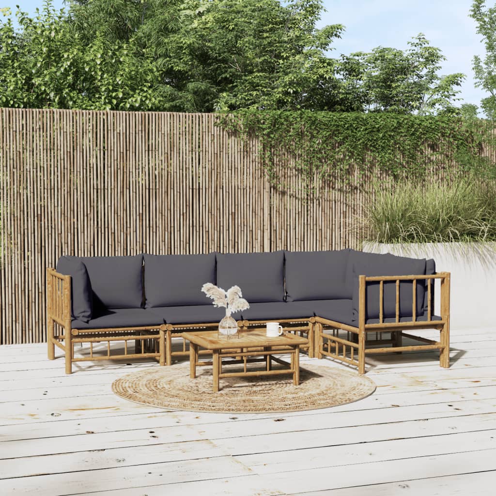 foto del prodotto set salotto da giardino 6pz con cuscini grigio scuro bamb cod mxl 76316