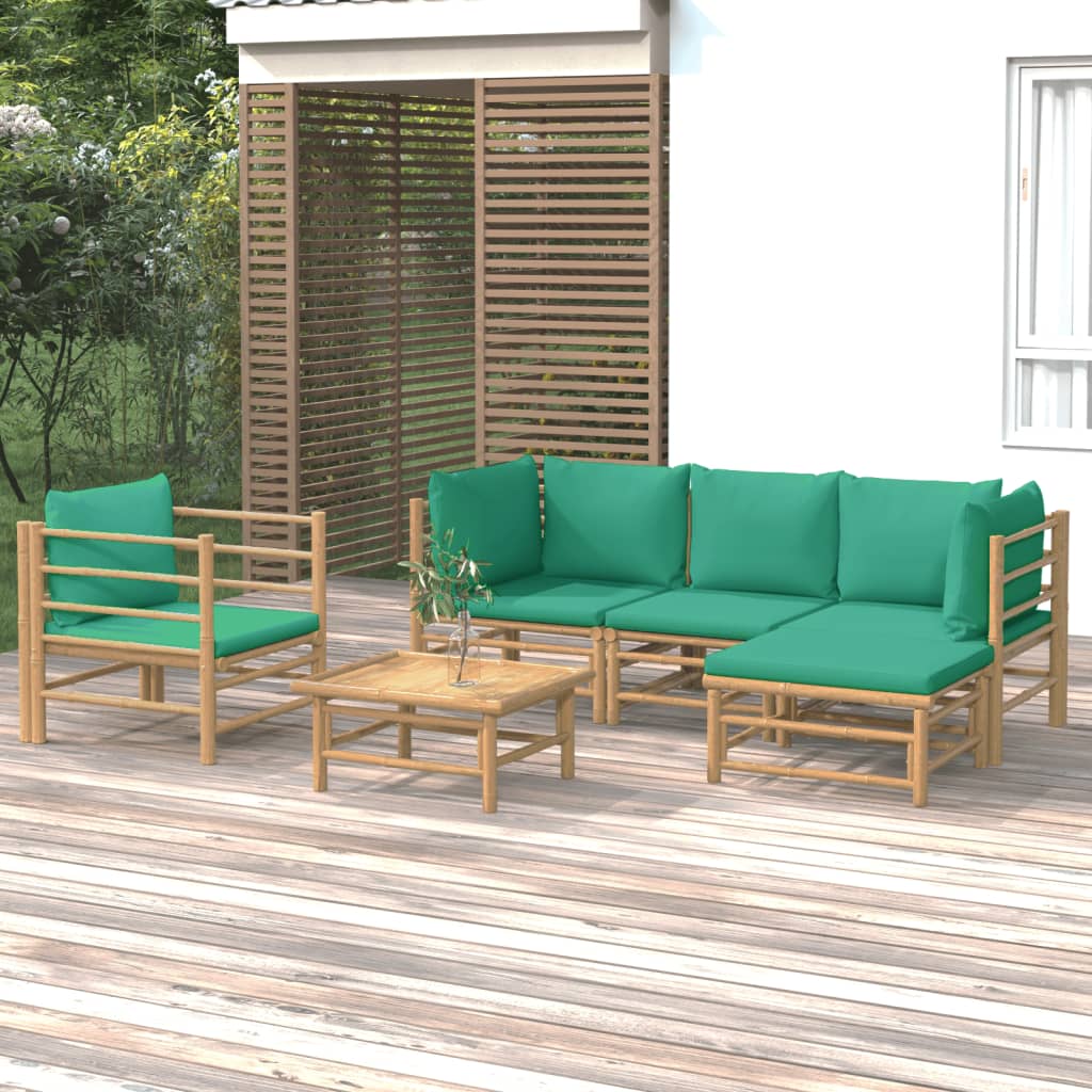 foto del prodotto set salotto da giardino 6pz con cuscini verdi bamb 