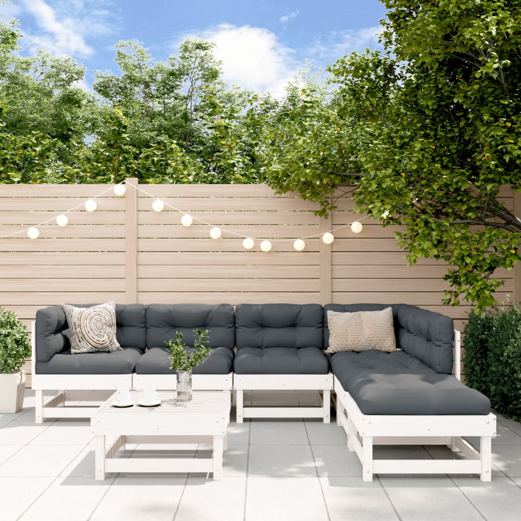 foto del prodotto set salotto da giardino 7 pz bianco in legno massello di pinocod mxl 117924