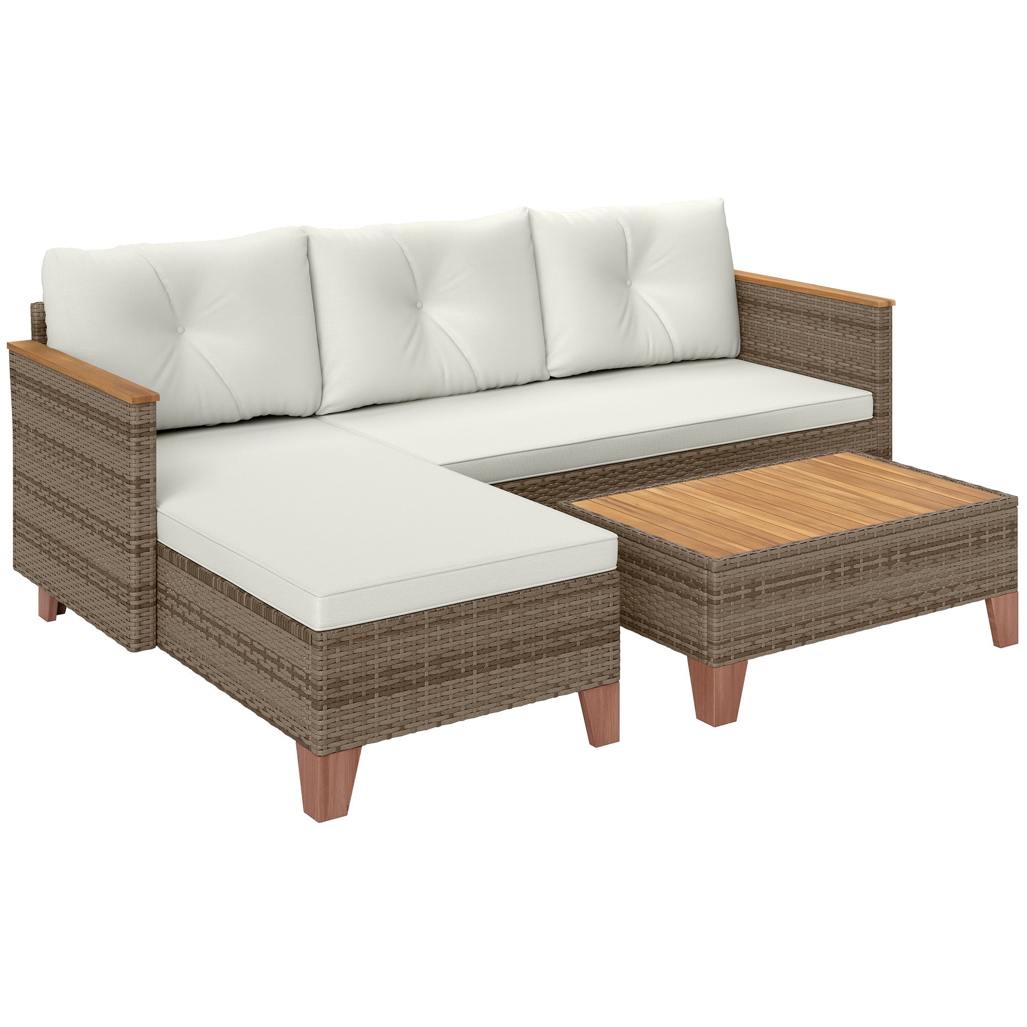 foto del prodotto set salotto da giardino divano 2 posti con chaise longue e tavolino in rattan pe crema