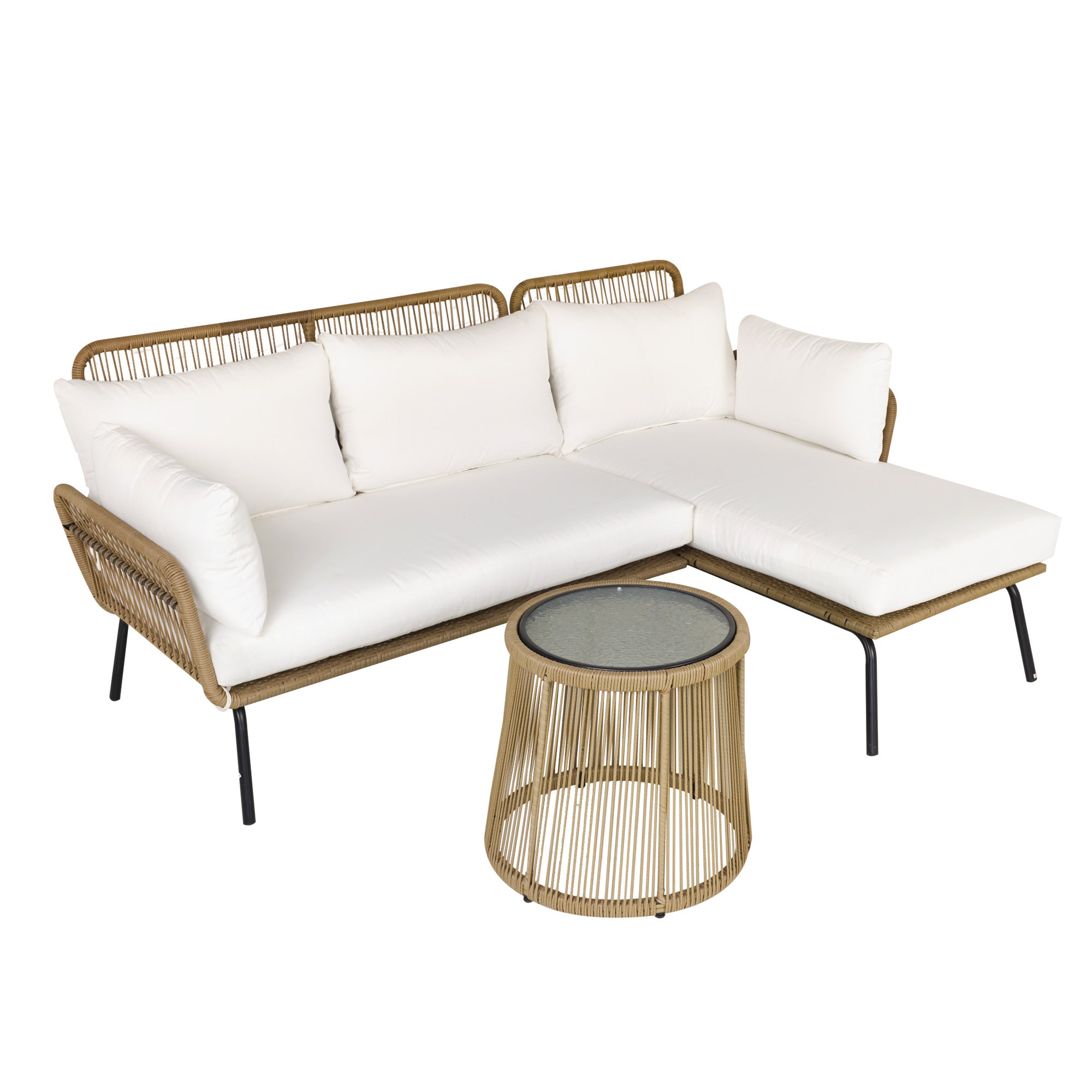 foto del prodotto set salotto da giardino divano angolare e tavolino in rattan beige e caff 