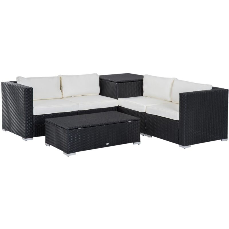 foto del prodotto set salotto da giardino divano angolare e tavolino in rattan nero e crema