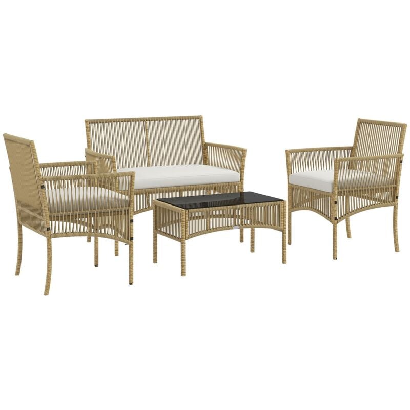 foto del prodotto set salotto da giardino in rattan sintetico tavolino 3 poltrone con divano con cuscini naturale