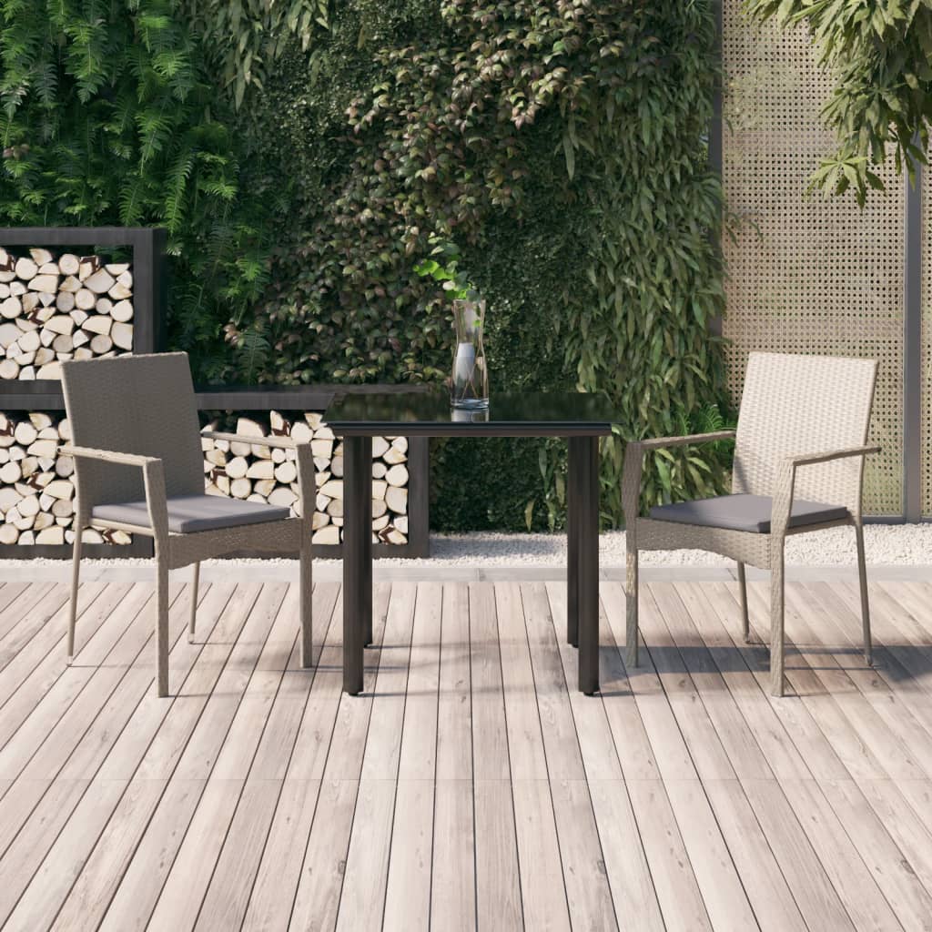 foto del prodotto set salotto giardino 3 pz con cuscini nero e grigio polyrattancod mxl 124388