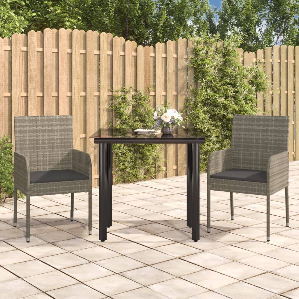 foto del prodotto set salotto giardino 3 pz con cuscini nero e grigio polyrattancod mxl 124401