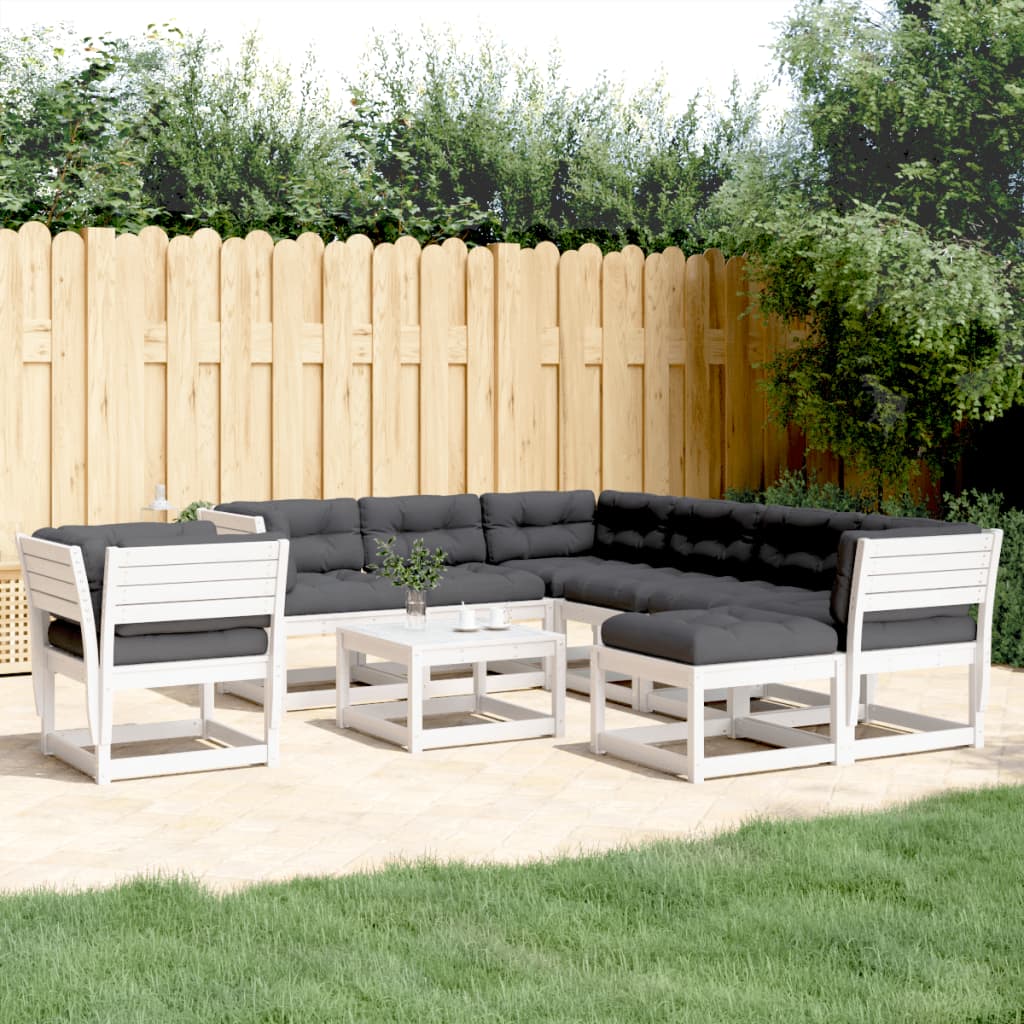 foto del prodotto set salotto giardino 8pz con cuscini bianco legno massello pino