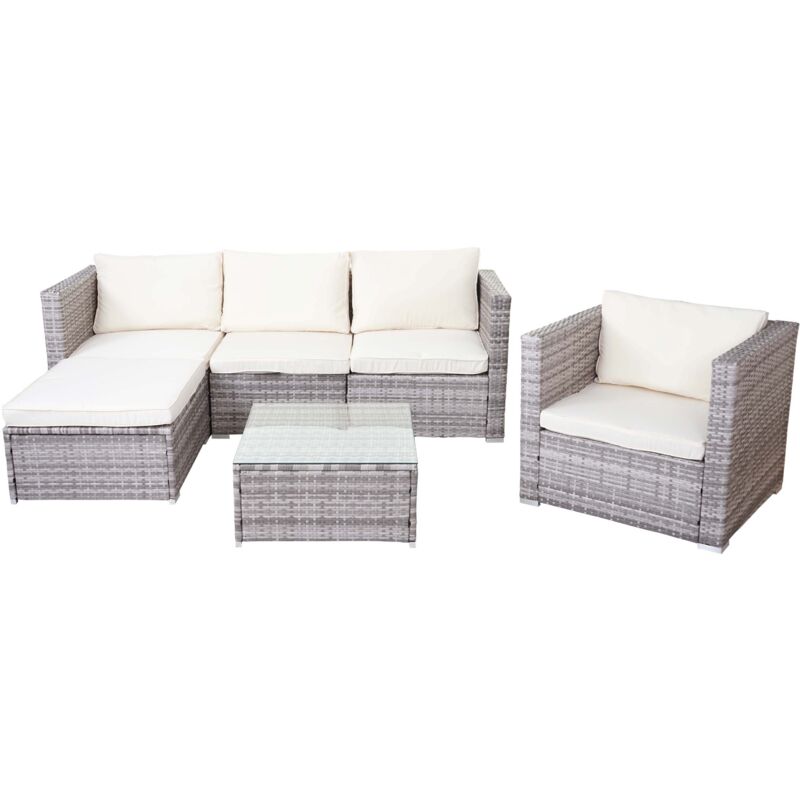 foto del prodotto set salotto giardino esterno salottino brescia polyrattan acciaio grigio con cuscini avorio