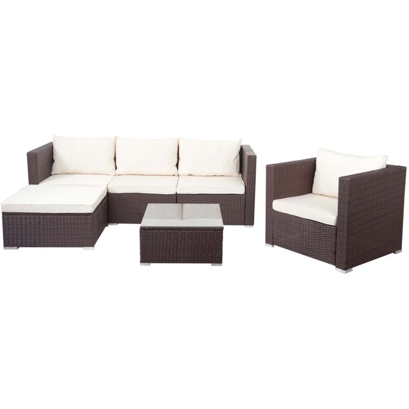 foto del prodotto set salotto giardino esterno salottino brescia polyrattan acciaio marrone con cuscini beige