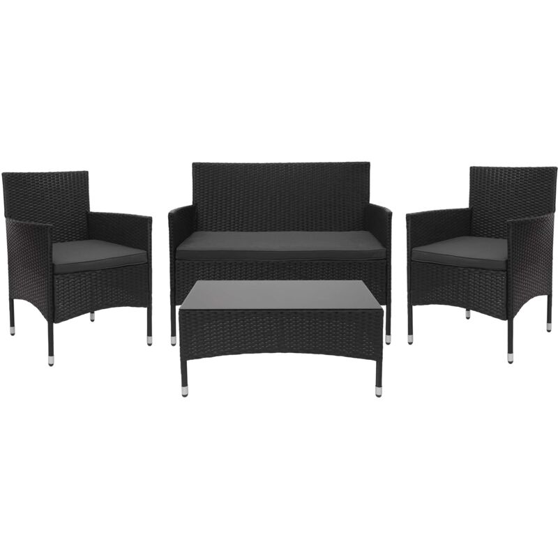 foto del prodotto set salotto giardino esterno salottino elegante hhg 813 polyrattan nero con cuscini grigio scuro