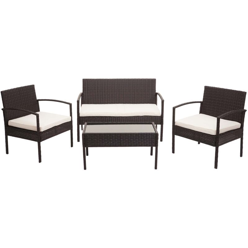 foto del prodotto set salotto giardino esterno salottino elegante hhg 821 polyrattan marrone con cuscini avorio
