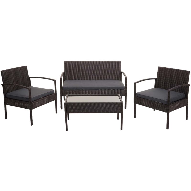 foto del prodotto set salotto giardino esterno salottino elegante hhg 821 polyrattan marrone con cuscini grigio scuro