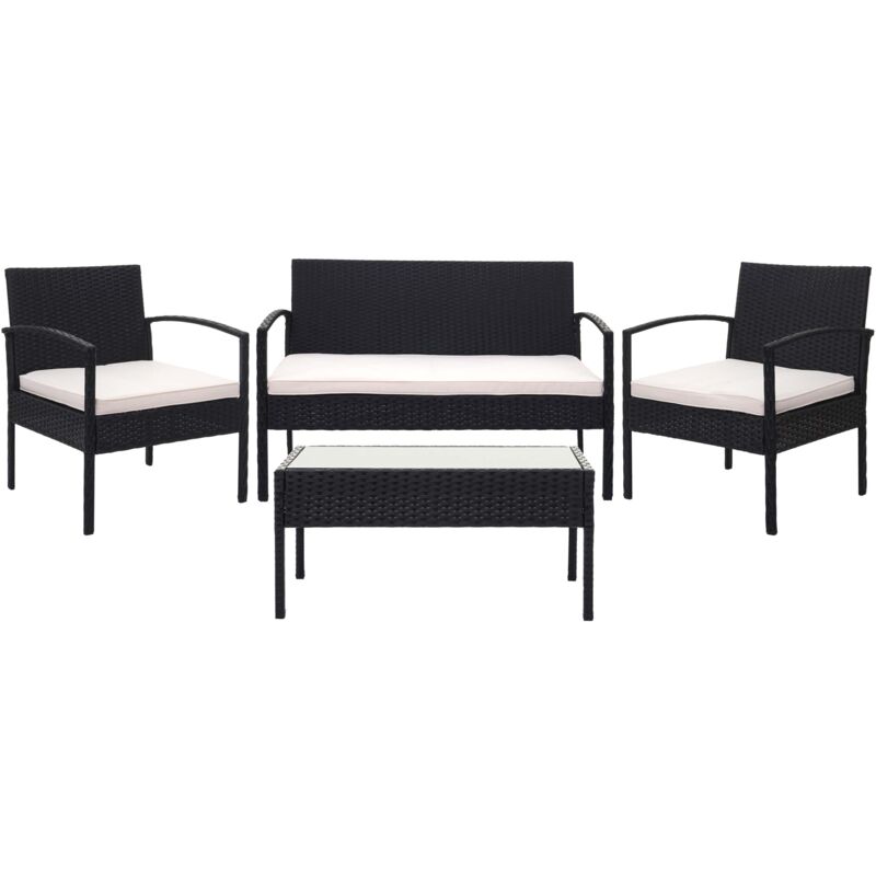 foto del prodotto set salotto giardino esterno salottino elegante hhg 821 polyrattan nero con cuscini avorio