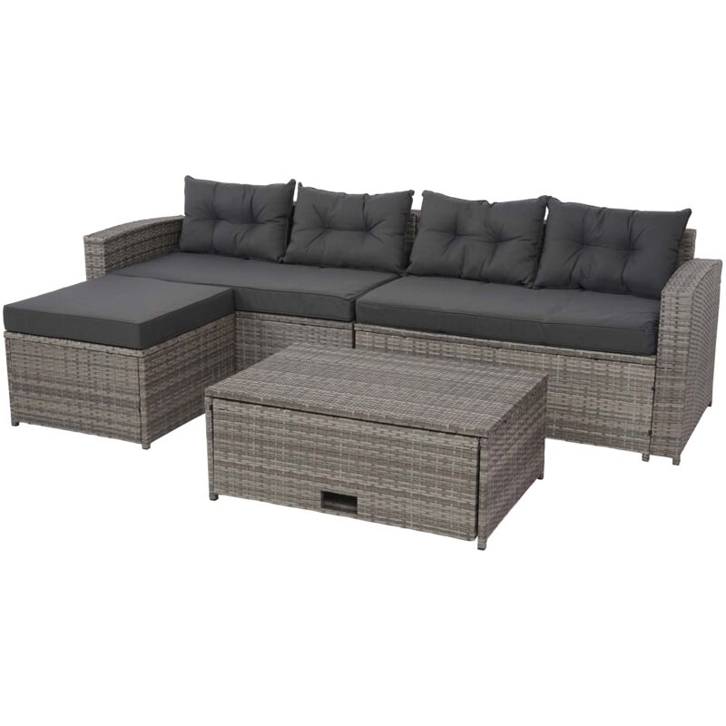 foto del prodotto set salotto giardino esterno salottino hhg 080 polyrattan grigio con cuscini grigio scuro