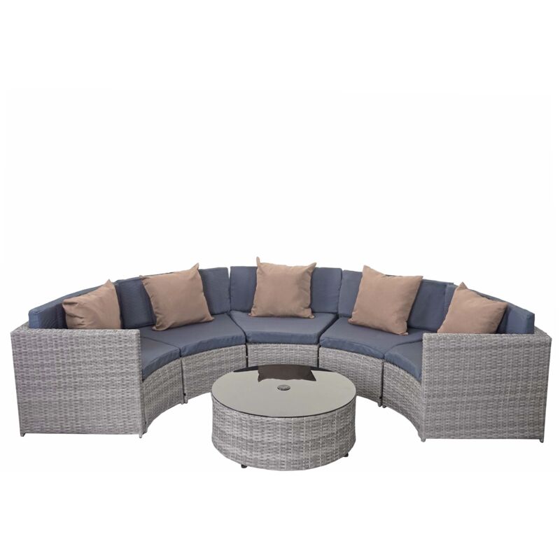 foto del prodotto set salotto giardino esterno salottino hhg 120 polyrattan grigio con cuscini grigio scuro e beige