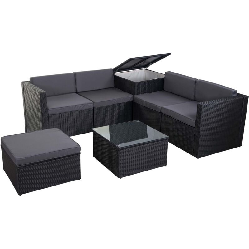 foto del prodotto set salotto giardino esterno salottino hhg 609 polyrattan antracite con cuscini grigi