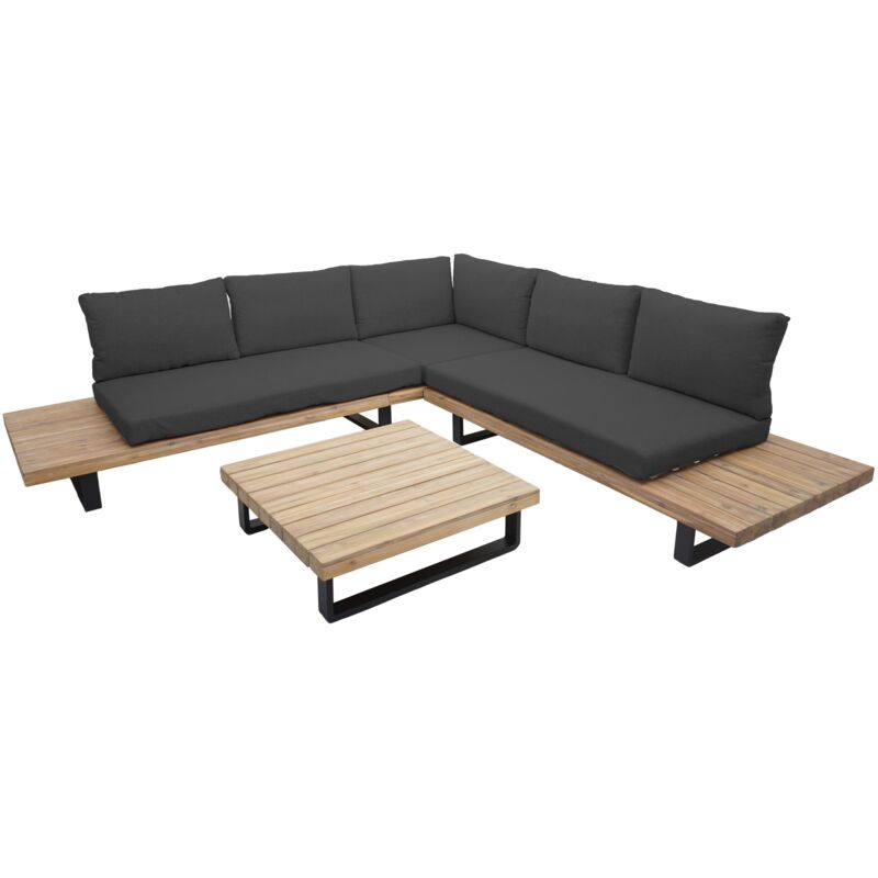 foto del prodotto set salotto giardino esterno salottino hhg 641 legno acacia alluminio marrone chiaro con cuscini grigio scuro