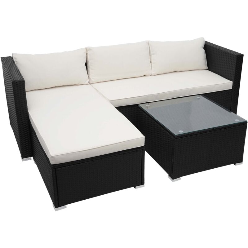 foto del prodotto set salotto giardino esterno salottino hhg 831 polyrattan nero con cuscini avorio