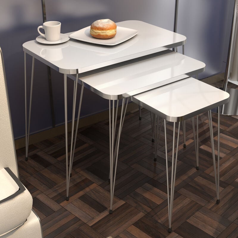 foto del prodotto set sams di 3 tavolini bassi da salotto tavolini sovrapponibili gambe a forcina e piano quadrato bianco en.casa 