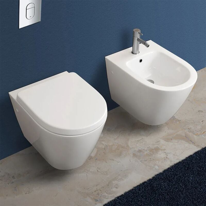 foto del prodotto set sanitari sospesi rimless resort con wc bidet e copriwater ultraslim rallenty