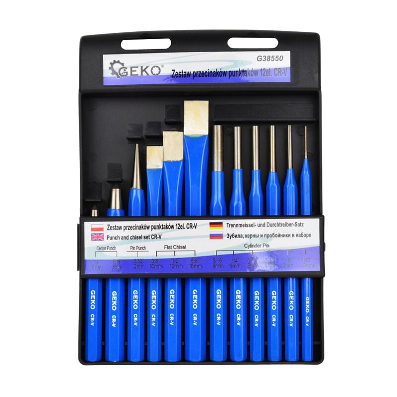 foto del prodotto set scalpelli cacciaspine bulini cacciachiodi punzoni 12pz geko g38550