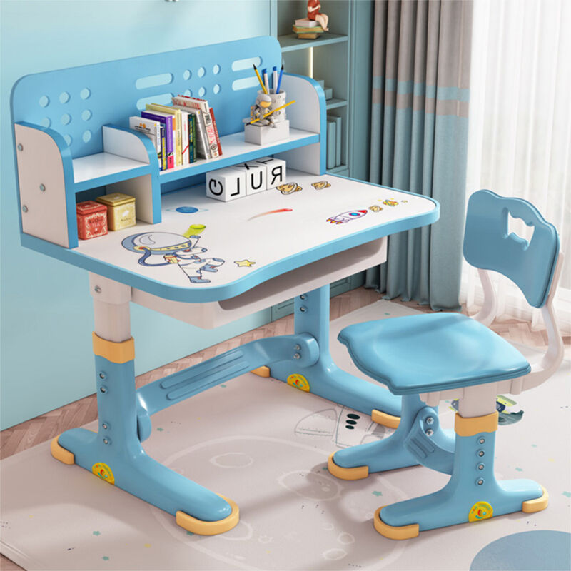 foto del prodotto set scrivania e sedia per bambini, crivania per bambini per studenti regolabile in altezza ergonomico 603 blu razzo