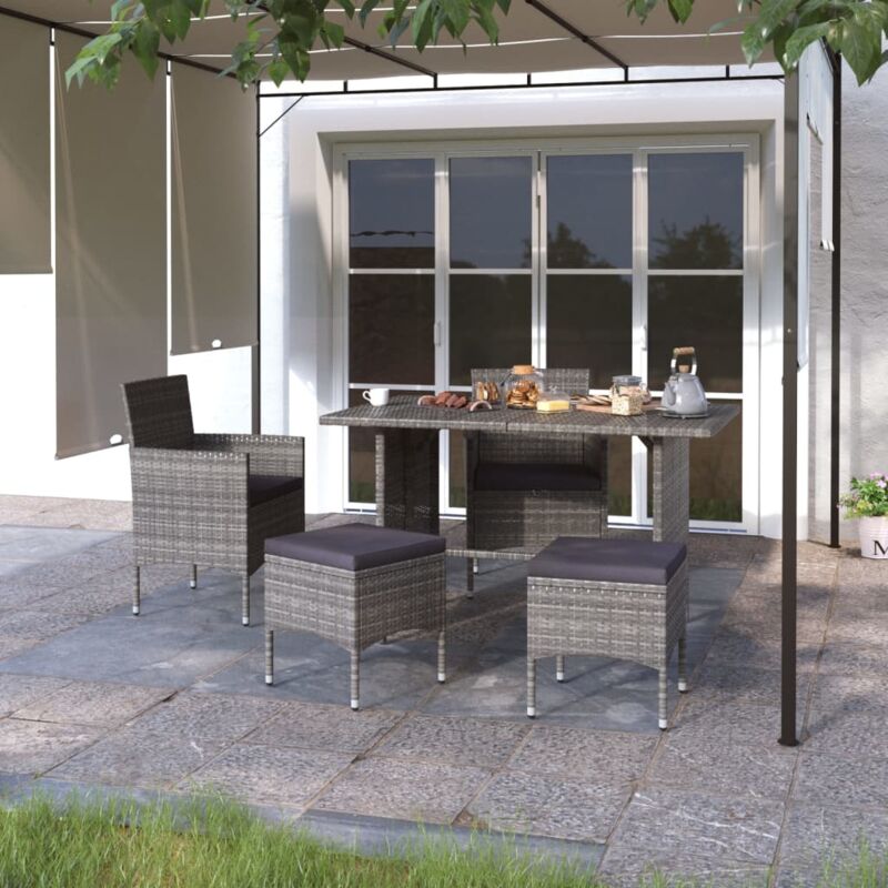 foto del prodotto set sedie da giardino con poggiapiedi 4 pz in polyrattan grigio